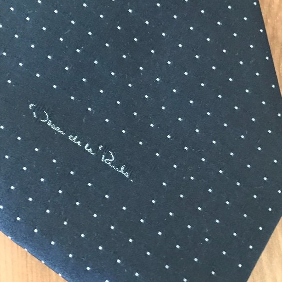 Oscar de la Renta Men's Classic Blue/White Small Polka Dot Tie - Picture 1 of 3